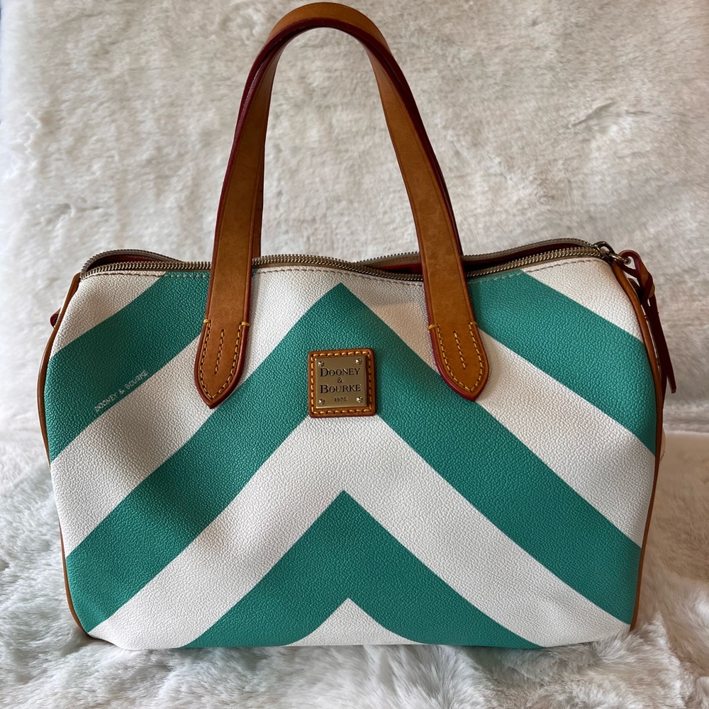Dooney & Bourke Green and White Chevron Satchel